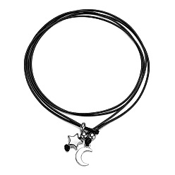 Black Multi-strand Rope Anklet with Alloy Star Moon Charms for Women, Black, 17-3/4 inch(45cm)