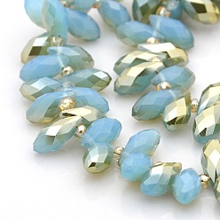 Golden Plated Half Plated Faceted Teardrop Electroplate Glass Pendants Beads Strands, Top Drilled Beads, Golden Plated, 12x6mm, Hole: 1mm, about 100pcs/strand, 15.5 inch