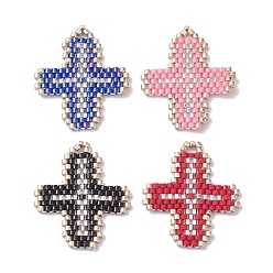 Mixed Color MIYUKI Delica Seed Beads, Loom Pattern, Cross Pendants, Mixed Color, 27x23.5x1.7mm, Hole: 2x3mm
