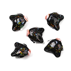 Черный Бусины лэмпворк , рыба, чёрные, 17~19x19~21x10~11 мм, отверстие : 1.4 мм