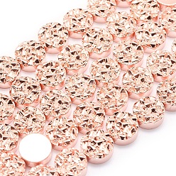 Rose Gold Plated Electroplate Non-magnetic Synthetic Hematite Beads Strands, Grade AA, Long-Lasting Plated, Textured Flat Round, Rose Gold Plated, 12x4mm, Hole: 1mm, about 33pcs/strand, 15.7 inch(40cm)