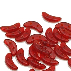 Red 10Pcs Transparent Czech Glass Beads, 2-Hole, Meniscus Moon, Red, No Size