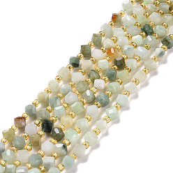 Myanmar Jade Natural Myanmar Jade Beads Strands, with Seed Beads, Faceted, Diagonal Cube Beads, 5~6x5~6x4~5mm, Hole: 1mm, about 49~55pcs/strand, 15.35''~15.75''(39~40cm)