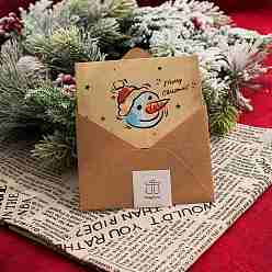 Snowman 1pc Cattle Hide Envelope, with 1pc Writing Card and 1pc Adhesive Wax Seal Stickers, Christmas, Rectangle, Snowman Pattern, 90x120mm