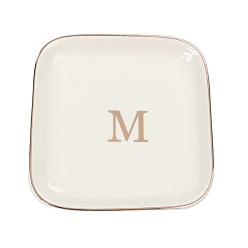 Letter M Керамическая ювелирная тарелка, лоток для хранения, органайзер для косметических украшений, квадратный, Буква М, 110x110x15 мм