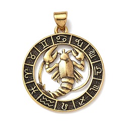 Рак Латунные подвески, стойки покрытие, плоские круглые с созвездием, без свинца и без кадмия, долговечный, рак, 26x23.5x1.5 мм, отверстие : 3.8x3.4 мм