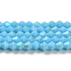 Deep Sky Blue Opaque Solid Color Imitation Jade Glass Beads Strands, AB Color Plated, Faceted, Bicone, Deep Sky Blue, 4x4mm, Hole: 0.8mm, about 87~98pcs/strand, 12.76~14.61 inch(32.4~37.1cm)