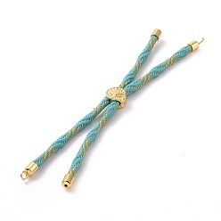 Medium Turquoise Nylon Cord Silder Bracelets, for Connector Charm Bracelet Making, with Rack Plating Golden Brass Findings, Long-Lasting Plated, Cadmium Free & Lead Free, Medium Turquoise, 8-5/8~9-1/8x1/8 inch(22~23x0.3cm), Hole: 2mm