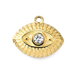 Кристалл 304 кулон из нержавеющей стали, ионное покрытие (ip), со стразами, реальный 14 k позолоченный, злые глаза, кристалл, 12.5x15x3 мм, отверстие : 1.2 мм