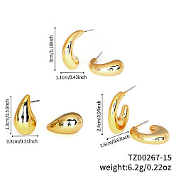 Золотой 3 пары элегантных модных пластиковых сережек, слеза, золотые, 30~13x11~8 мм