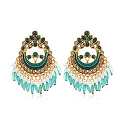 Environmental protection green medium KC gold Bohemian national style fringed rice beads beaded earrings earrings jewelry exaggerated temperament high-level sense
