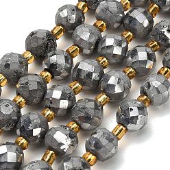 Серебро Гальванические природные друзы геод, граненые, круглые, с бисером, серебряные, 10 мм, отверстие : 1.5 мм, около 15 шт / нитка, 7.64'' (19.4 см)