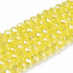 Jaune Champagne Perles en verre electroplate, de couleur plaquée ab , facette, rondelle, jaune champagne, 2.9~3.3x2mm, Trou: 0.8mm, Environ 145~150 pcs/chapelet, 34~35 cm