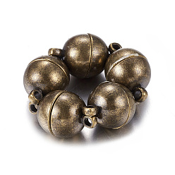 Antique Bronze Brass Magnetic Clasps with Loops, Round, Antique Bronze, 14x8mm, Hole: 1.5mm