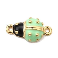 Аквамарин Подвески из латунной эмали, божья коровка ссылки, долговечный, без кадмия и без свинца, реальный 18 k позолоченный, стойки покрытие, аквамарин, 16.5x8.5x4.5 мм, отверстие : 1.2 мм