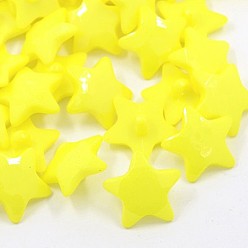 Yellow Acrylic Shank Buttons, 1-Hole, Dyed, Faceted, Star, Yellow, 16x3mm, Hole: 3mm