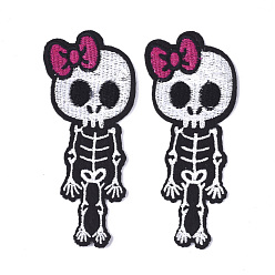 Black Computerized Embroidery Cloth Iron On Patches, Costume Accessories, Appliques, Human Skeleton, Black, 103x43x1mm