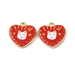 Красный Двусторонние печатные подвески из сплава, сердечко с подвесками в виде собачки, стойки покрытие, золотые, красные, 17x17.5x3.2 мм, отверстие : 1.8 мм
