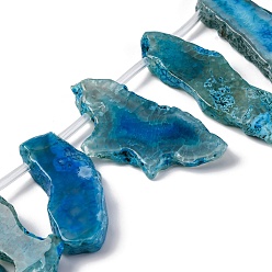 Сланцево-синий Окрашенные природные агата самородки бисер пряди, синевато-серый, 10~30x25~65x5~9 мм, отверстие : 2 мм, около 13~19 шт / нитка, 15.3 дюйм