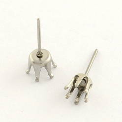 Stainless Steel Color 304 Stainless Steel Post Stud Earring Settings, Stainless Steel Color, 4mm, pin: 0.8mm, fit for 4mm rhinestone