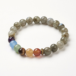 Labradorite Yoga Chakra Jewelry, Natural Labradorite Beads Stretch Bracelets, 2-1/8~2-3/8 inch(55~60mm)
