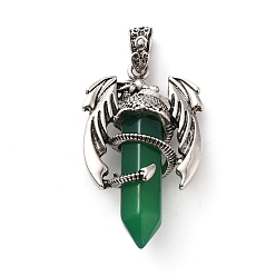 Green Onyx Agate Natural Green Onyx Agate Pointed Pendants, Faceted Bullet Charms, with Rack Plating Platinum Tone Alloy Dragon Findings, Cadmium Free & Lead Free, Dyed & Heated, 39~41x24~25x13~14mm, Hole: 4x8mm
