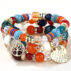 3# Chic Multi-layered Metal Heart, Tree of Life & Candy Bead Bracelet for Women