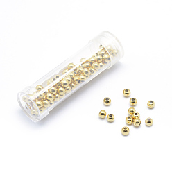 Real 20K Gold Plated Brass Spacers Beads, Round, Lead Free & Cadmium Free & Nickel Free, Real 18K Gold Plated, 4mm, Hole: 1mm, 100pcs/box