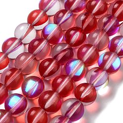 Rouge Foncé Brins synthétiques de perles de lune, ronde, rouge foncé, 10mm, Trou: 1mm, Environ 19 pcs/chapelet, 7.48 pouce (19 cm)