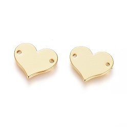 Real 18K Gold Plated Brass Links connectors, Long-Lasting Plated, Heart, Stamping Blank Tag, Real 18K Gold Plated, 11x13x1mm, Hole: 1mm