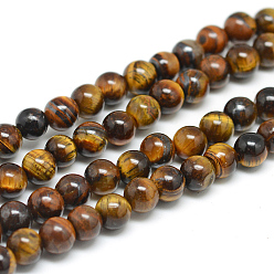 Tiger Eye Natural Tiger Eye Beads Strands, Round, 8mm, Hole: 1mm, about 48pcs/strand, 14.96 inch