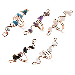 Mixed Stone Natural Mixed Gemstone Chips Finger Ring, Rack Plating Rose Gold Brass Wire Wrap Wide Ring, Inner Diameter: 17~19mm