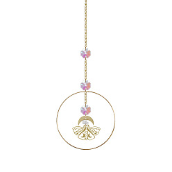 Бабочка Железные подвесные украшения, подвесные ловцы солнца, со стеклянным восьмигранным звеном, для украшения домашнего сада, бабочка, 300 мм