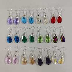 (52) Непрозрачная лаванда 304 Серьги-капли из нержавеющей стали с подвесками, со стеклом, серебряные, разноцветные, 46.5 мм, 12 пара / комплект