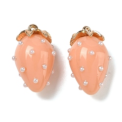 Salmón Claro Colgantes de la resina, encanto de fresa, con la aleación, dorado, salmón claro, 29x17.5x16 mm, agujero: 1.5 mm