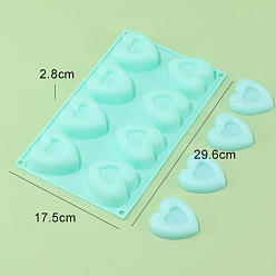 Aquamarine 8 Cavities Silicone Molds, for Handmade Soap Making, Heart, Aquamarine, 296x175x28mm