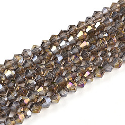 Светло-серый Прозрачные стеклянные бусины гальваническим пряди, с покрытием AB цвета, граненые, двухконусные, светло-серый, 3.5~3.8x3 мм, отверстие : 0.8 мм, около 107~110 шт / нитка, 32.5~34 см