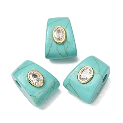 Turquoise Synthétique Perles Européennes turquoises synthétiques, perles trapézoïdales à grand trou avec sertissage en laiton et zircon cubique transparent, or, 20x14.5~16x13~13.5mm, Trou: 4mm
