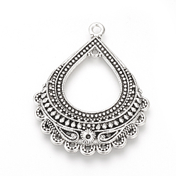 Antique Silver Tibetan Style Alloy Connector Rhinestone Settings, Cadmium Free & Lead Free, teardrop, Antique Silver, 43.5x35x3.5mm, Hole: 2mm, Fit for 1mm Rhinestone, about 203pcs/1000g