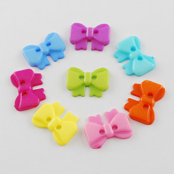 Mixed Color Acrylic Buttons, 2-Hole, Dyed, Bowknot, Mixed Color, 10x13.5x2.5mm, Hole: 2mm