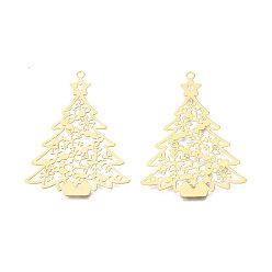 Real 18K Gold Plated 201 Stainless Steel Big Pendants, Etched Metal Embellishments, Christmas Tree, Real 18K Gold Plated, 53x39x0.3mm, Hole: 2mm