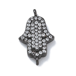 Черный Цвет Металла Стойка покрытие латунь микропаве прозрачный кубический цирконий религия хамса рука соединительные подвески, долговечный, без свинца и без кадмия, металлический черный , 17.5x10.5x3 мм, отверстие : 1 мм