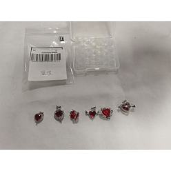 Серебро 6шт. 6 стили латунные подвески с кубическим цирконием, сердце, серебряные, 12~22x11.5~23x5.5~9.5 мм, отверстие : 5x2.5 мм, 1 шт / стиль