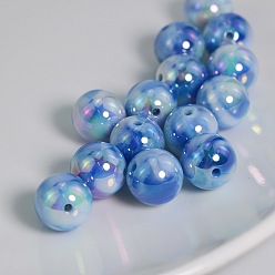 Cornflower Blue UV Plating Rainbow Iridescent Acrylic Beads, Three Tone, Round, Cornflower Blue, 15mm