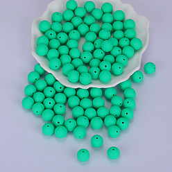 Весенне-зеленый Круглые силиконовые фокусные бусины, жевательные бусины для чайников, DIY уход за ожерельем, весенний зеленый, 15 мм, отверстие : 2 мм