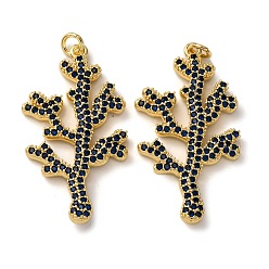 Полуночно-синий Латунные микро проложить кубического циркония подвески, коралл, с целью перехода в кольце, стойки покрытие, долговечный, без свинца и без кадмия, реальный 18 k позолоченный, темно-синий, 37.5x21x3 мм, отверстие : 3.5 мм