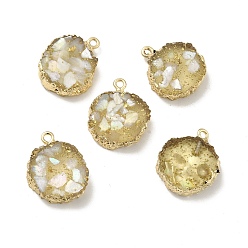 White Transparent Resin Pendants, Nuggets Charm, with Light Gold Tone Iron Findings and Gold Foil, White, 21~23x17~20x5.5mm, Hole: 1.6mm