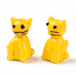 Золотистый Бусины лэмпворк , форма кошки, золотые, 21x14.5x12.5 мм, отверстие : 1.8 мм