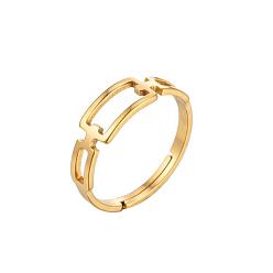 071 Golden Geometric Stainless Steel Hollow Love Heart Ring for Couples - Fashionable and Retro Open Design