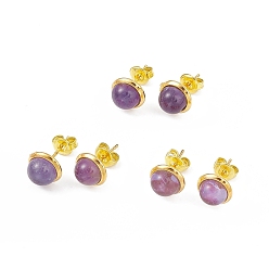 Amethyst Natural Amethyst Half Round Stud Earrings, Golden Brass Jewelry for Women, Cadmium Free & Lead Free, 14x8mm, Pin: 0.7mm